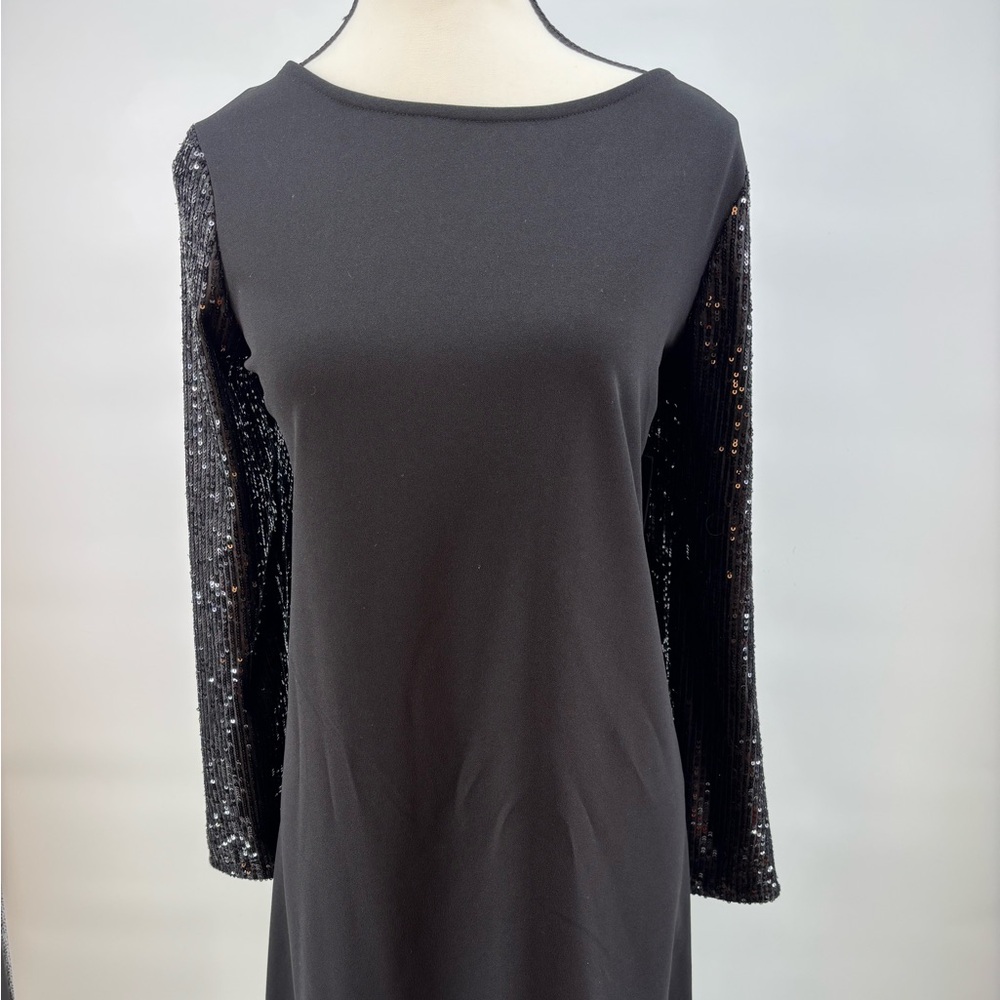 Marina Midi Nordstrom Black Backless Dress with Sequin Sleeves Size 12